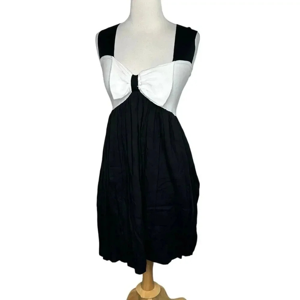 James Lakeland black + white dress fit n flare color block bow feminine size S‎
